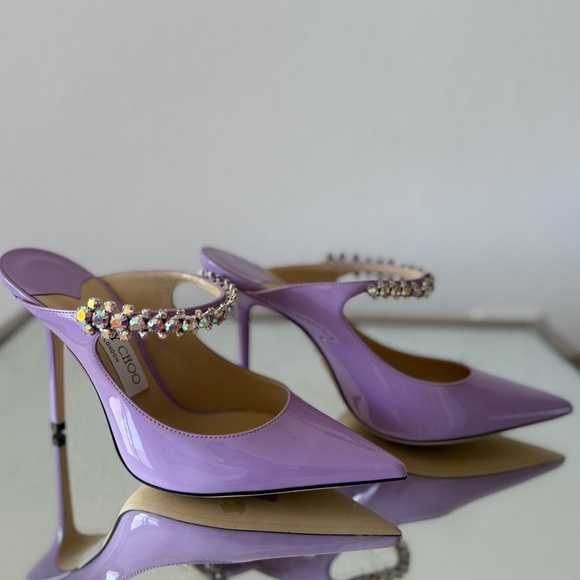 New JIMMY CHOO Bing 100 Lilac crystal-embellished patent-leather mules $1,095 - Picture 13 of 16